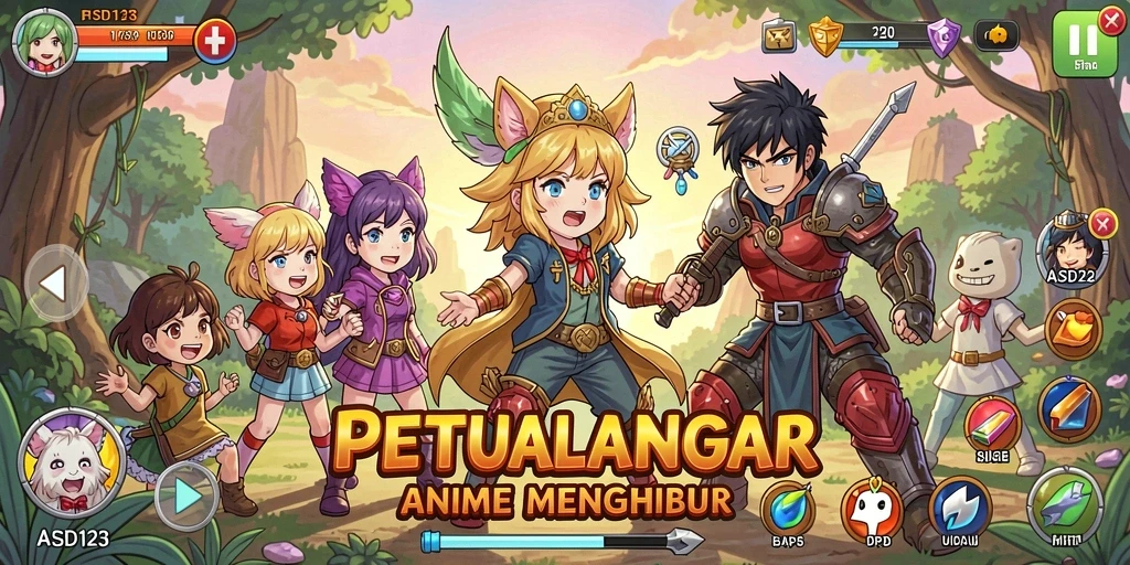 Tampilan penuh aksi dari gameplay ASD123 dengan karakter anime.
