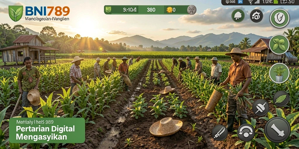 Tampilan gameplay seru di BNI789 yang menggambarkan aktivitas bertani.