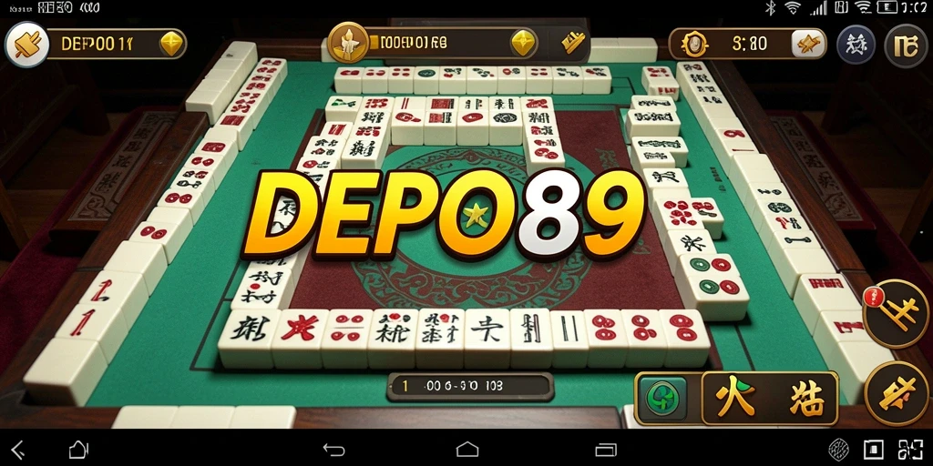 Tampilan seru gameplay DEPO89 dengan ubin Mahjong yang berwarna-warni.