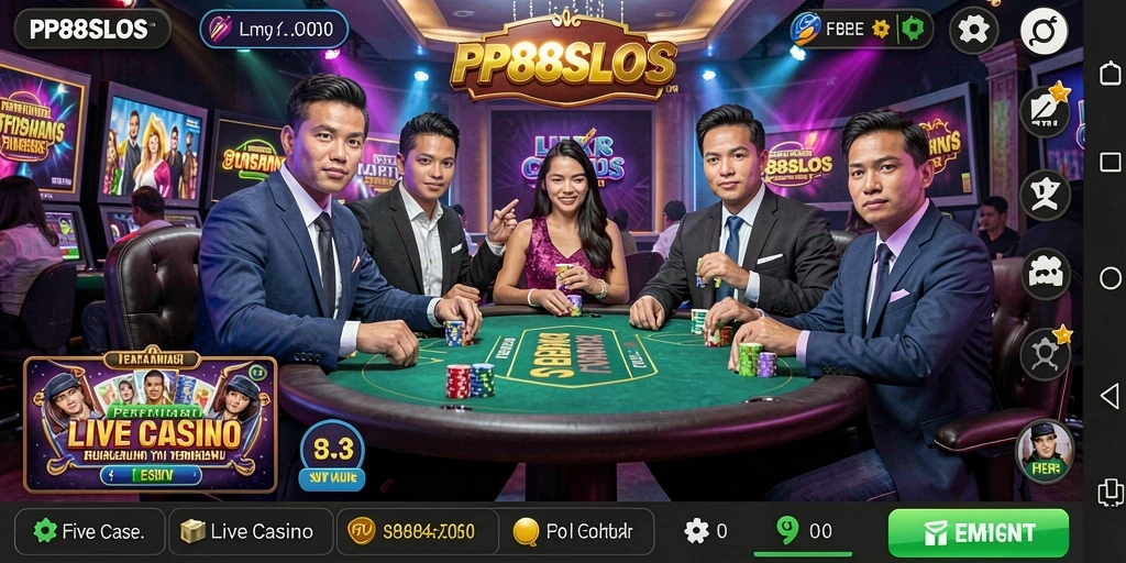Gambar gameplay seru di PP88SLOTS dengan interaksi langsung dari croupier.