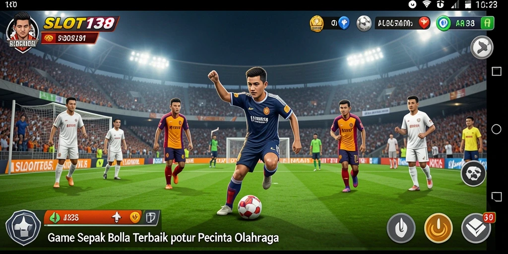 Screenshot utama SLOT138 menunjukkan aksi sepak bola yang mendebarkan dengan grafis tajam.
