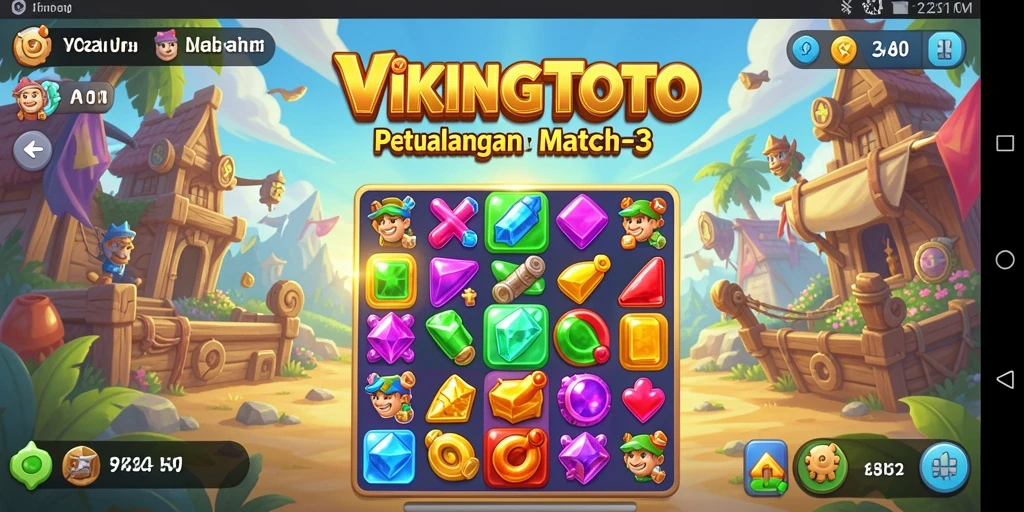 Tampilan gameplay seru VIKINGTOTO dengan tantangan Match-3.