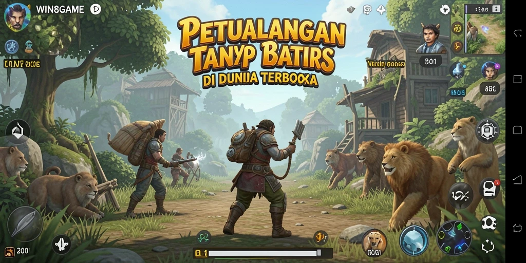 Tampilan gameplay WIN8GAME dengan lingkungan luas dan interaktivitas tinggi.